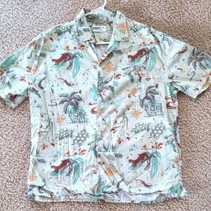 Huckberry Green Tropical Print Casual Button Down Shirt